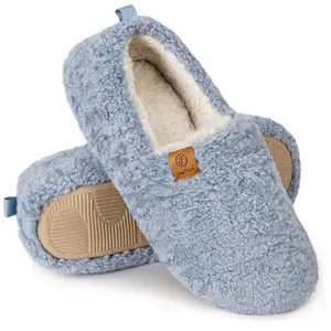 EverFoams Women’s Soft Curly Full Slippers Memory Foam Lightweight House Shoes Cozy Loafer with Polar Fleece Lining 5-6 Light Blue slippers women women's  slippers