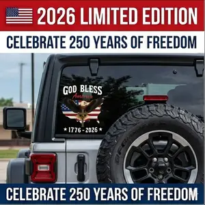 4PCS USA 250th Anniversary Car Decal 1776-2026 God Bless America Sticker with Bald Eagle Cross Flag Waterproof Vinyl for Trucks RVs Laptops 2026 Edition Veteran Gift  Patriotic Window Sticker
