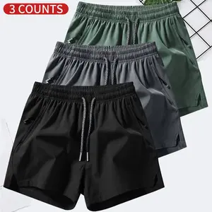 3 packs Men's Plain Solid Color Drawstring Pocket Shorts, Mens Clothing, Athleisure Casual Elastic Waist Pockets Shorts for Summer Breathable Men's Athletic Bottoms for Daily Wear,Summer Shorts, Shorts for Men Menswear 888 Hei Hui Zq Tropical Beige