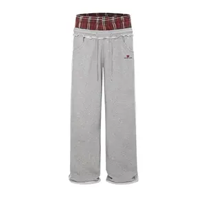 Plaid Patchwork Sweatpants Man Athleisure Cotton Casual