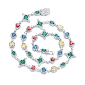 Space ice Iced Out Colorful Gem Star & Heart Necklace | Hip Hop Bling Chain | Rainbow Stone Choker for Men & Women