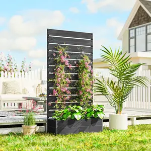 Raised Garden Bed with Trellis, 35.75" x 70.75", Black