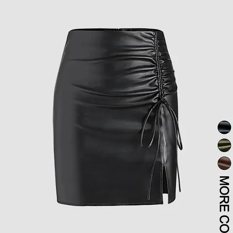 Women's Solid Color Pu Skirt, Aesthetic Fashionable Zipper Ruched High waist Short Skirt for Daily Outdoor Wear, Ladies Bottoms Fit for All Seasons, Mini Skirts