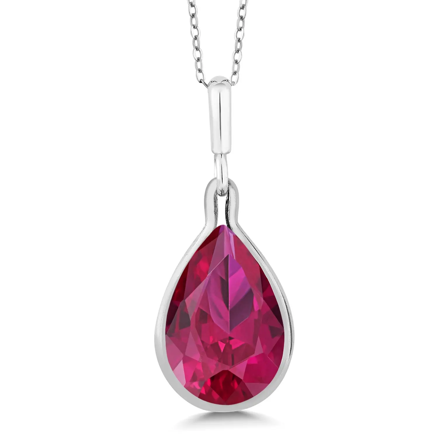 Gem Stone King Women's 9.62 Cttw Red Created Ruby Pendant Necklace, 925 Sterling Silver, 16x12mm Pear Shape Detailed Pendant, 18-Inch Silver Chain