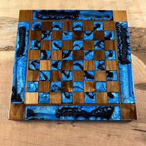 Caribbean Blue Black Onyx Walnut Chess Board (INCLUDES PIECES)