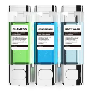 Aeakey-Home-3-Chamber Wall MountedConditioner Dispenser,300ML Each Shower Soap Dispenser,Easy Refill,No Drip,Ideal for Shampoo,Conditioner,Body Wash for Bathroom Kitchen Hotel Electroplated Silver Three-Chamber Dispenser Magnetic Wall-Mounted Mouthwash L