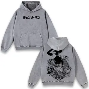 Denji x Reze Chainsaw Man Oversized Graphic Hoodie Vintage Y2K Casual double printed Acid wash casual Cotton crew neck Hoodie Unisex Streetwear, Classic Top Movie Menswear, anime manga Gift Fan Lover Merch