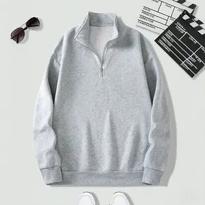 Men's gray half-zip sweatshirt, featuring a simple casual style with a stand collar and half-zip design that is both warm and stylish, suitable for daily commuting, sports, exercise, and leisure parties, making it the trendy men's choice.