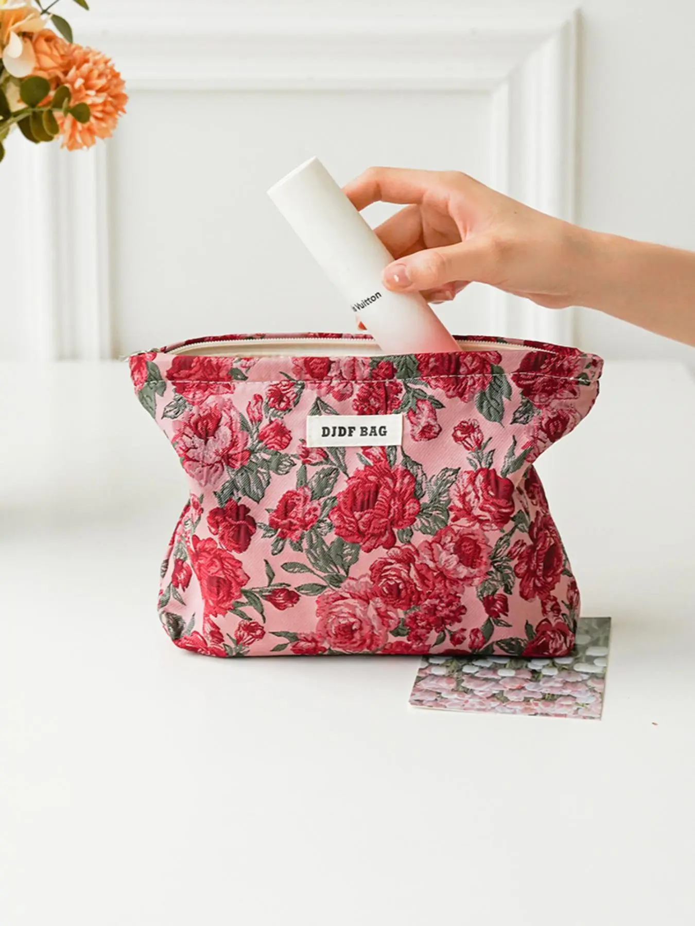 Floral Pattern Makeup Bag, Cosmetic Bags, Large Capacity Cosmetic Storage Bag, Zipper Makeup Organizer Pouch, Portable Cosmetic Pouch, Versatile Storage Bag for Travel, Gym, Office, Home