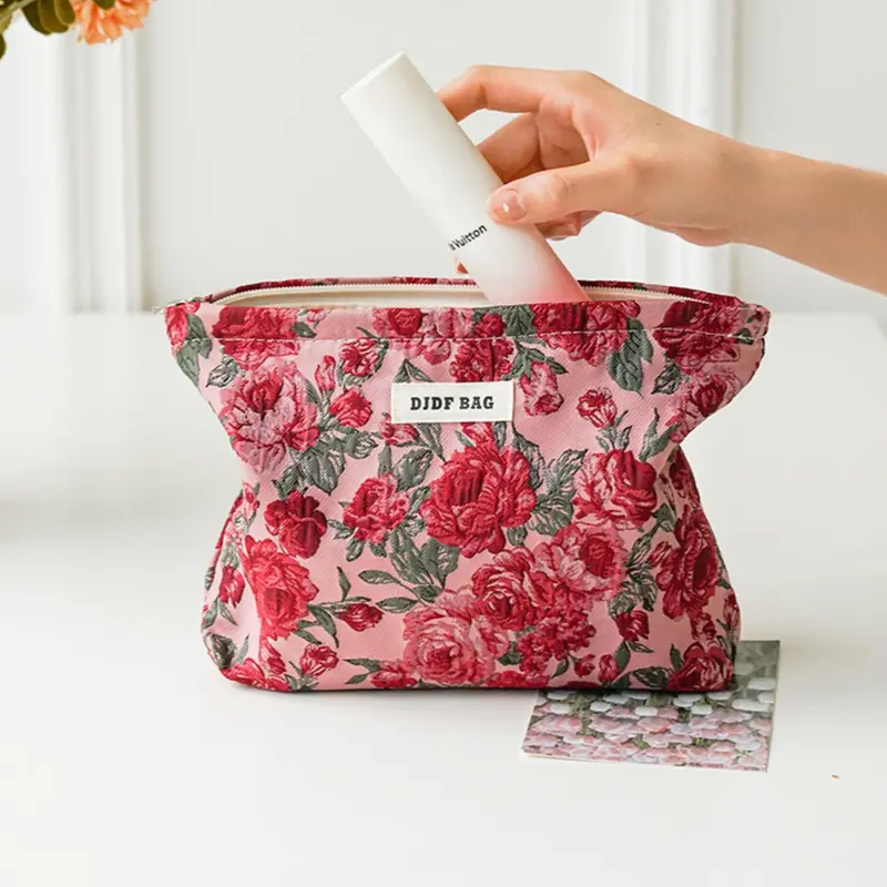 Floral Pattern Makeup Bag, Cosmetic Bags, Large Capacity Cosmetic Storage Bag, Zipper Makeup Organizer Pouch, Portable Cosmetic Pouch, Versatile Storage Bag for Travel, Gym, Office, Home