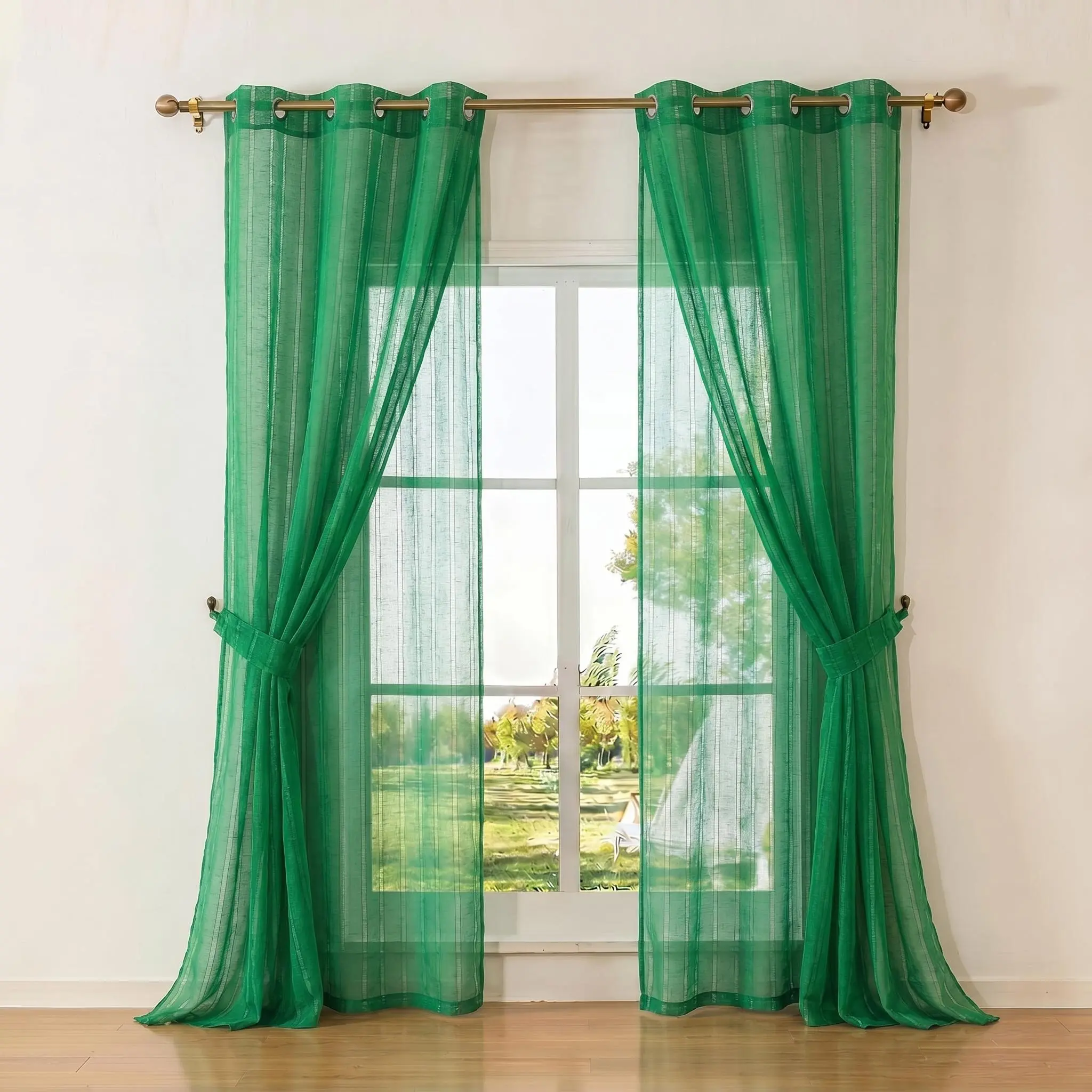 4 Pcs Rust Grommet Curtains - 34x95 in Stretch Breathable Bamboo Gauze Yarn, Plain Flat Weave Sheer, Delicate Hollow-Out Stripes, Light Filtering Lightweight Drapes, Hand Wash Only, Indoor Use, Bedroom Decor, Adds Soft Ambiance to Everyday Rooms FT6663, H