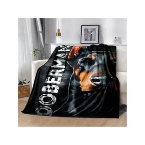 Realistic Doberman Dog Portrait Flannel Blanket – Soft & Cozy Throw for Pet Lovers