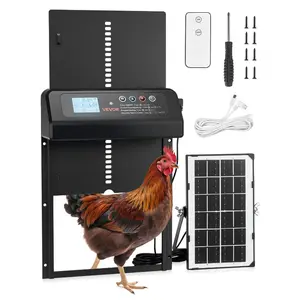 VEVOR Automatic Chicken Coop Door, Solar Battery Powered Chicken Door with LCD Display, Remote Control, Light Sensor Timer, Anti-Pinch Security, Aluminum Alloy Chick Run Gate Opener, Black