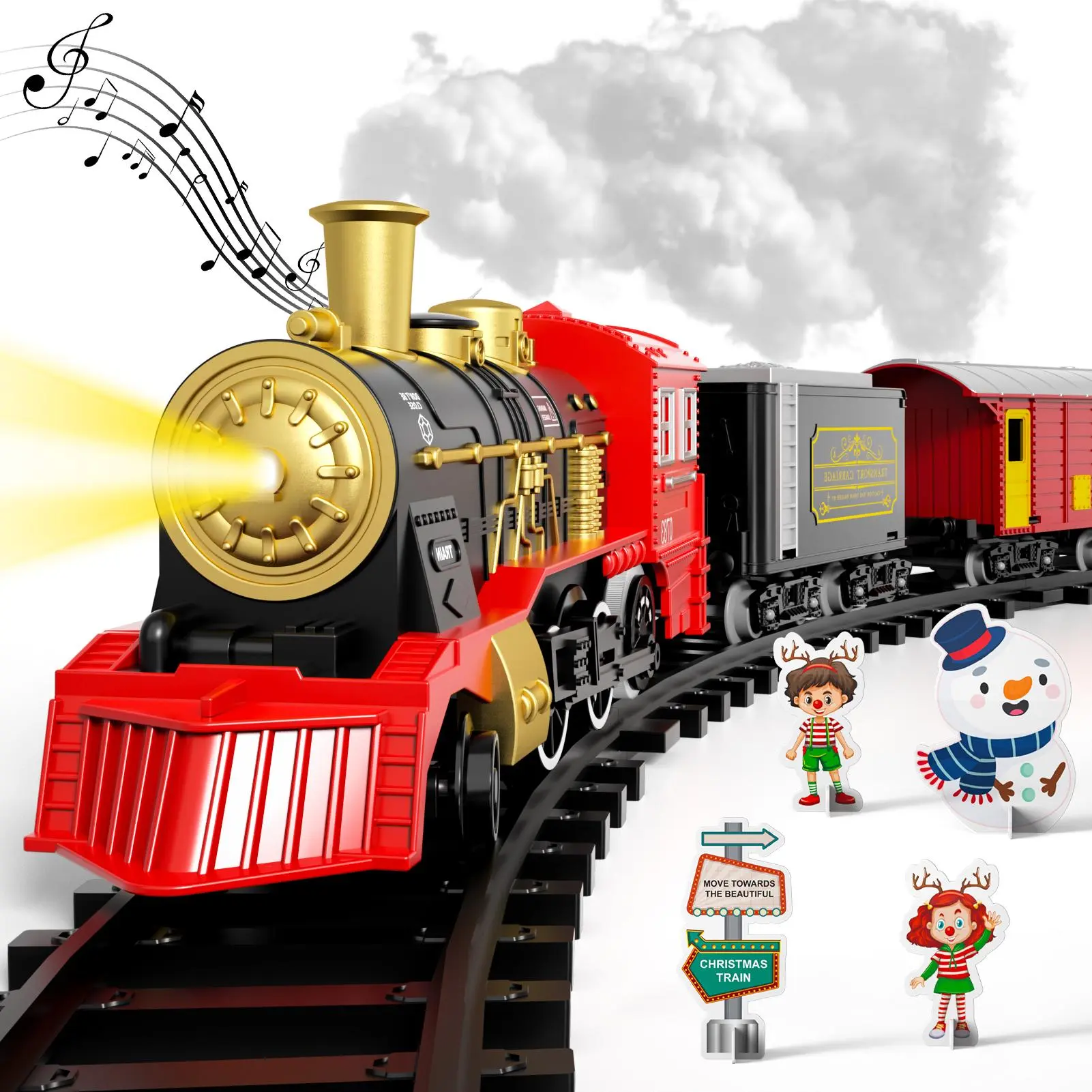 Classic Retro Electric Train Set for Boys 3-8, Vintage Steam Locomotive Toy with Rechargeable Battery, Snap-Together Track Pieces, Lifelike Lights & Sound, 4 Cars, Fun Accessories, Ideal Christmas/Birthday Gift