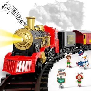 Classic Retro Electric Train Set for Kids | Vintage Steam Locomotive Christmas Toy | Battery-Powered with Lifelike Lights & Sound Effects | 4 Cars, Tracks & Fun Accessories | Best Birthday & Christmas Gift for Boys 3-8