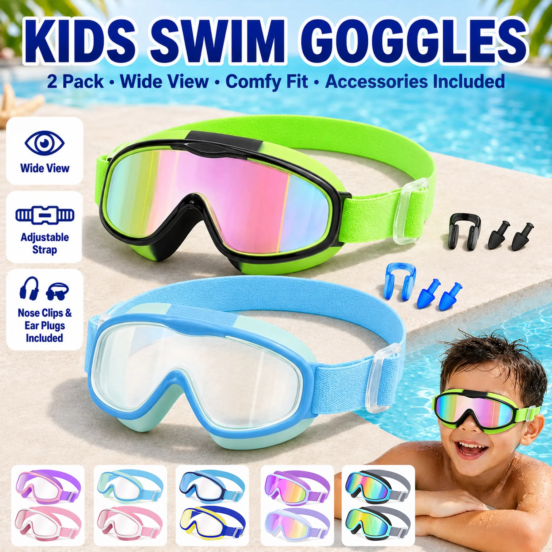[Deals For You] Vvinca Kids Swim Goggles for 3-12,Kids,Youth,UV Protection Anti-Fog Wide View No Leaking Goggles with Comfort Fabric Strap for Boys and Girls-Safety anti-uv swimming goggles swim glass anti-fog swimming goggles for Lake,Beach, Summer Party