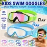Vvinca Kids Swim Goggles for 3-12 Years Old - UV Protection, Anti-Fog, Wide View, No Leaking, Stretch Silicone+Fabric Comfort Strap, Swim Glasses for Pool & Beach, 01-Green & Blue Boys Girls Water Sports Gear