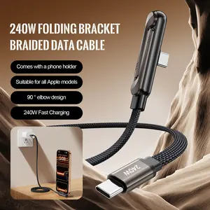 Invisible Holder Charging Cable, 1.5m Length 240W Super Fast Charging 2-in-1 Charging Cord & Phone Stand, Suitable for Gaming, Office and Travel Scenarios, Compatible,iPhone, Samsung&Type-C Interface Devices, Black Version lightning Black Data Cable outdo