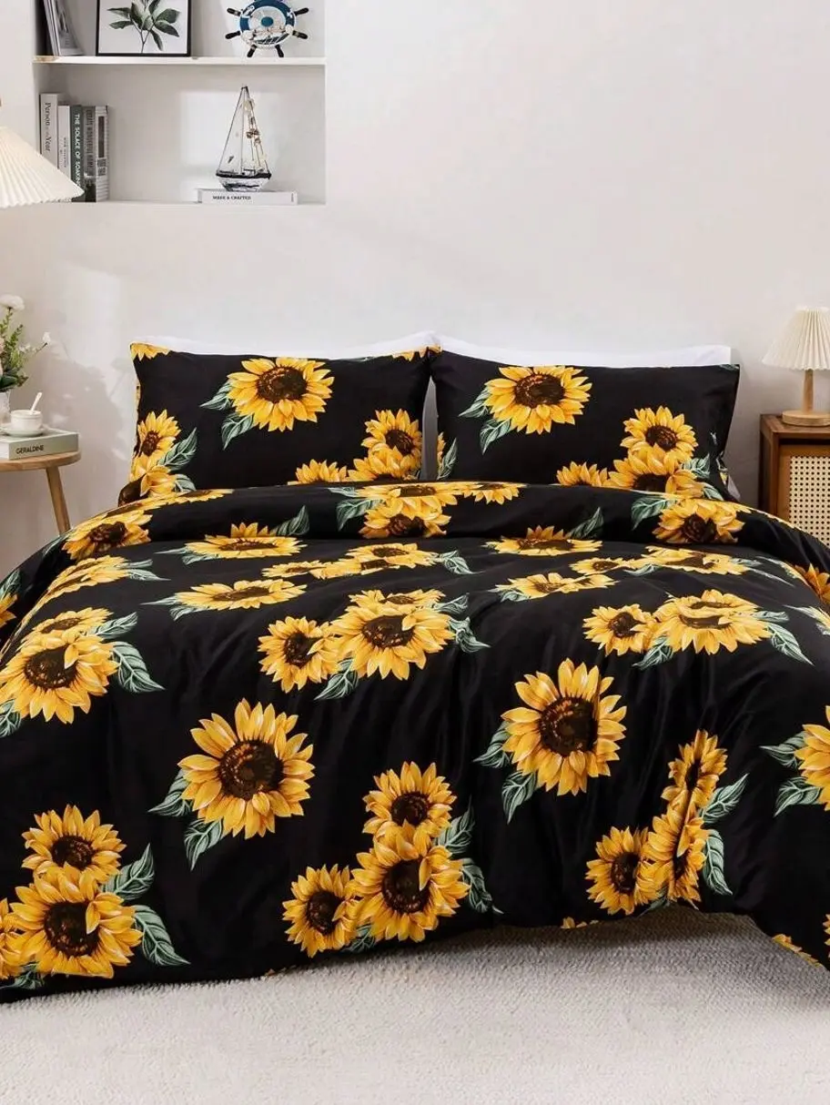 3PCS Sunflower Duvet Cover Set, Floral Bedding, Soft Microfiber Quilt Cover with 2 Pillowcases, No Insert, Bedroom Dorm Decor