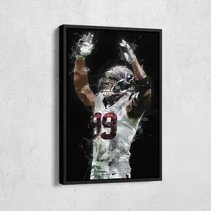J.J. Watt Poster - Houston Texans Football Wall Art, Home or Man Cave Decor, Watercolor Style Poster [UNFRAMED - PRINT ONLY]