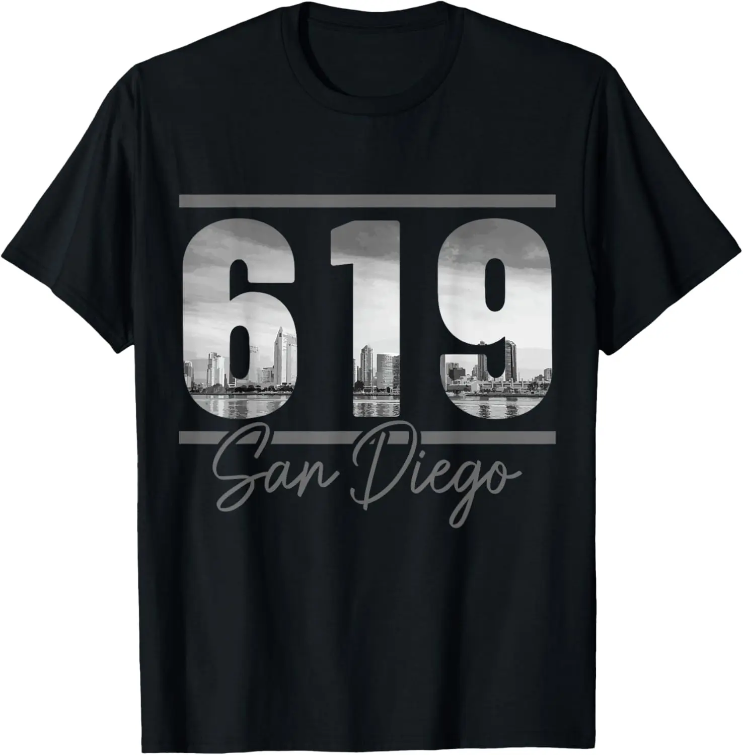 Women's 100% Cotton Short-Sleeve Round Neck Everyday Casual Graphic Tshirt, San Diego 619 Area Code Vintage California Skyline Clothes Top