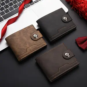 European-style men's wallet with safety clasp, business short style, large capacity, multiple card slots, PU leather, trendy and fashionable for young people