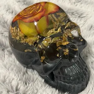 The Skull and the Rose Handmade Skull with Encapsulated Dried Real Rose, Black Finish, Unique Design, Made to Order Decor