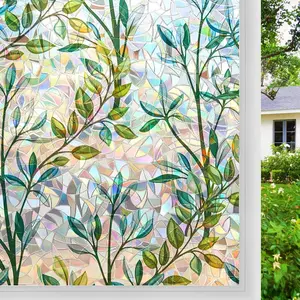 35.4" X 157.5" 3D Window Privacy Film, Stain Glass Decorative Window Film, Static Cling Non-Adhesive, Forest Decals Window Stickers, Heat Blocking Reusable Window Tint for Home Light Artwork Room Smooth Vinyl Ornaments Wood Wooden