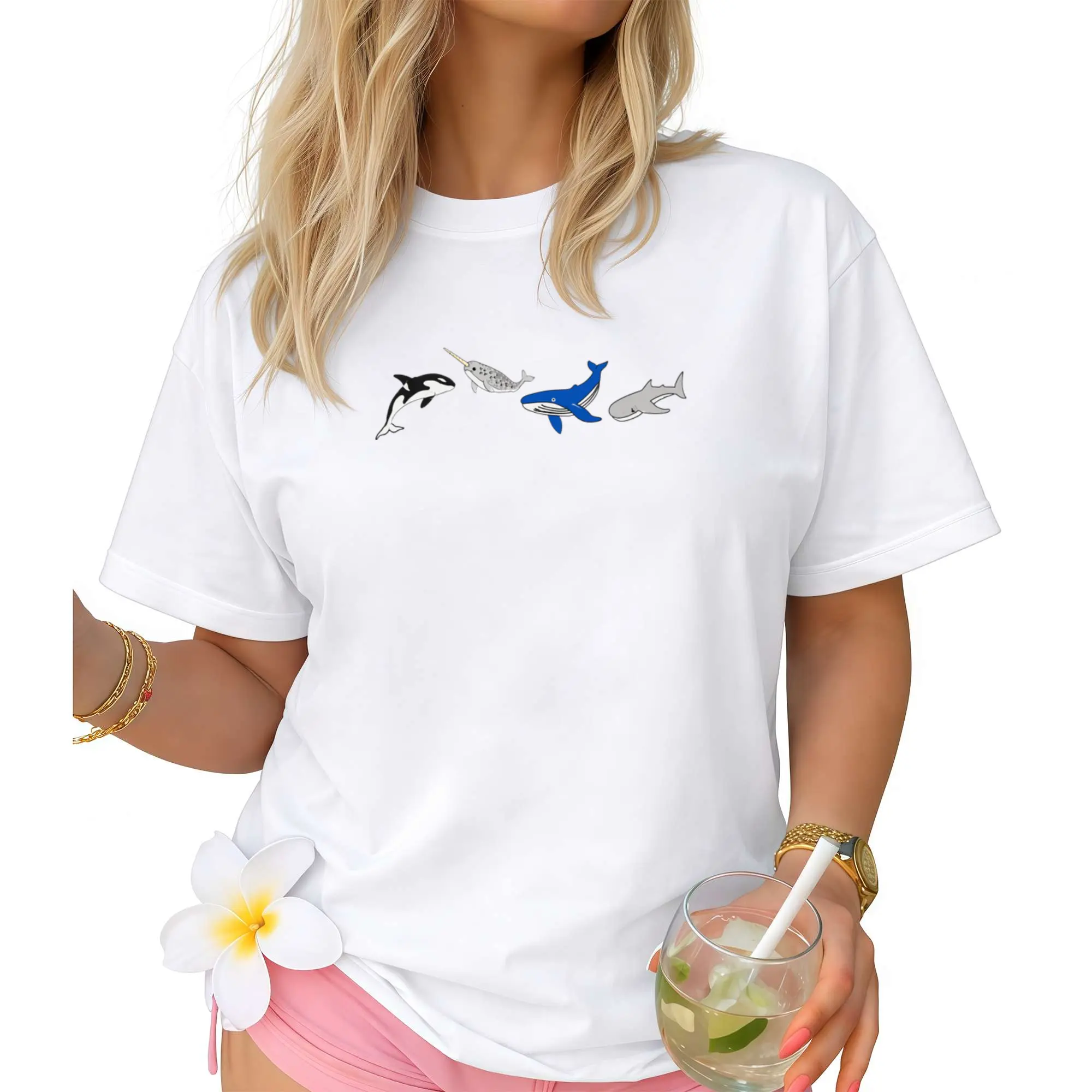 Sea Animals embroidered  tee / sea life ocean life embroidered comfort colors shirt / summer shirt/ summer tee / summer outfit/ orca shirt