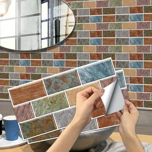 6/12/24/48 Pcs Retro Color Stone Tile Stickers | Thick PVC Crystal Film | Waterproof Oil-Proof for Kitchen Bathroom Floor Waterproof Wall Sticker