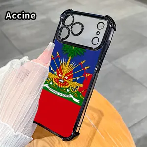 Phone Case for iPhone 17 Pro Max 16 15 Plus Air 14 13 12 11 E Haiti's Symbolic Crest Pattern Transparent Lens Protection Durable Soft Silicone Cover Gift