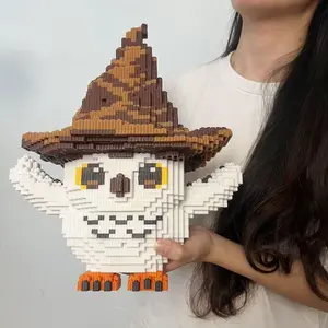 Owl Wizard Hat 3D Puzzle Blocks, Creative Decoration for Room, Birthday Halloween Valentine Christmas Gifts, DIY Home Decor