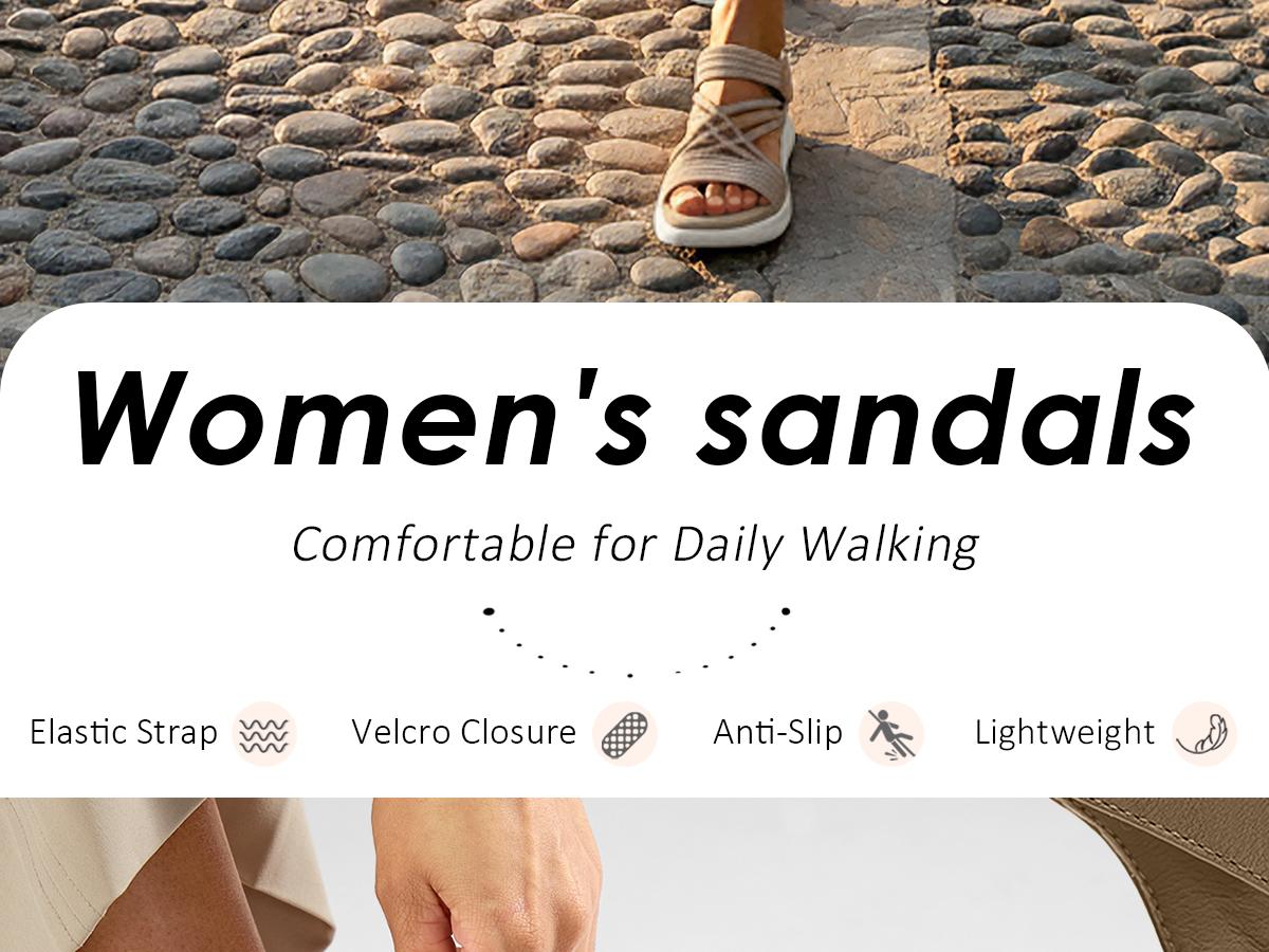 Vilanva Women's Comfortable Walking Sandals with Elastic Strap Light Weight Casual Summer Sandals for Trendy Footwear