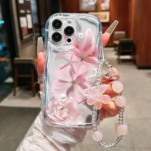 Sweet Floral Pattern Phone Case with Flower Lanyard, Protective Cover for Valentine's Day Gift, Compatible with iPhone 17/11/12/13/14/15/16/7/8