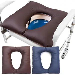 Bedside Commode Cushion - Washable 16.5" X 16.5" Thick Pad PU Cover with Fixing Straps for Commode Chair,Portable Toilet Seat Cushion for Seniors Raz Shower Chair Seat,Brown