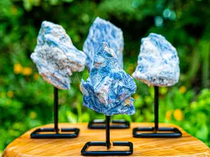 Raw Blue Kyanite Crystal Cluster on Stand