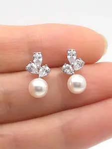 Faux Pearl & Sparkling Zirconia Decorated Dangle Earrings, Fashionable Jewelry for Women, Trendy All-match & Exquisite Jewelry for Birthday Gift