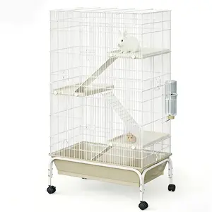 4-Tier Sturdy Durable Iron Small Animal Cage with Wheels, Removable Ramps, Adjustable Easy-Clean Washable Accessories, Water Bottle, Food Bowl, 47" H Large Critter Nation Cage for Guinea Pigs, Rabbits