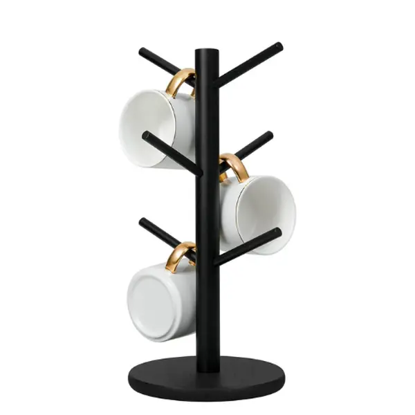 Black Mug Holder - Non-Slip Coffee Cup Holder with 6 Hooks, Ideal for Coffee Mugs and Coffee Cups on Counter Organiser Racks