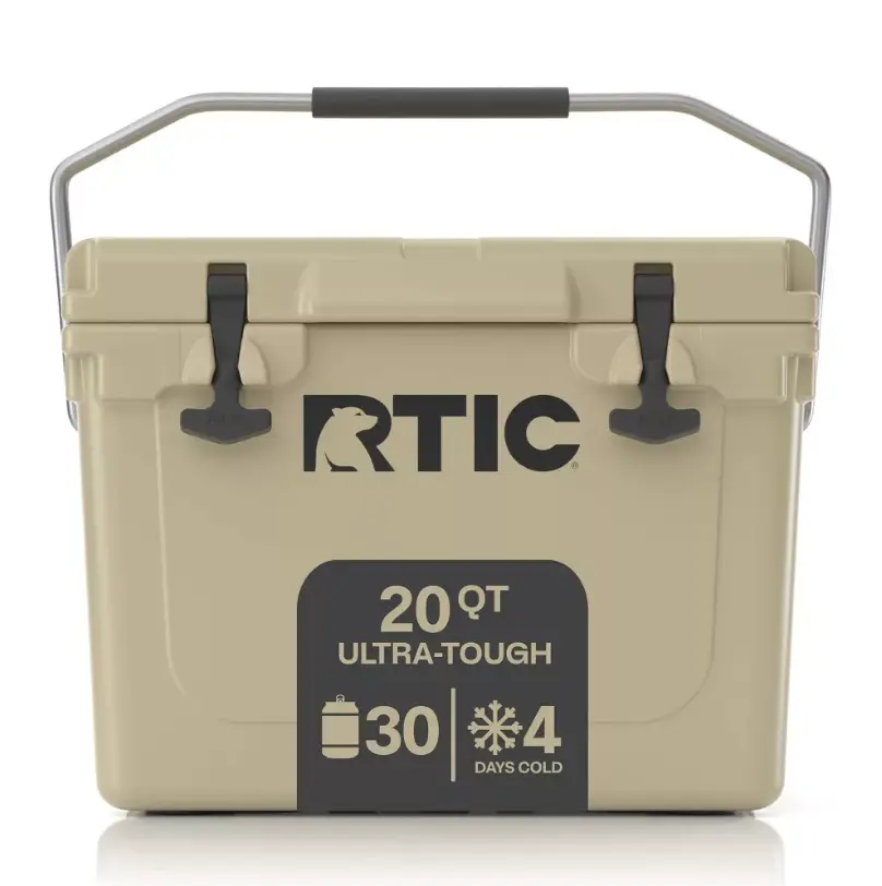 RTIC Outdoors 20QT Ultra-Tough Hard-Sided Cooler, Tan Insulated Ice Chest with Long-Lasting Ice Retention, Durable Shell, Portable Carry Handle, Leak-Resistant Design for Camping, Fishing, Travel