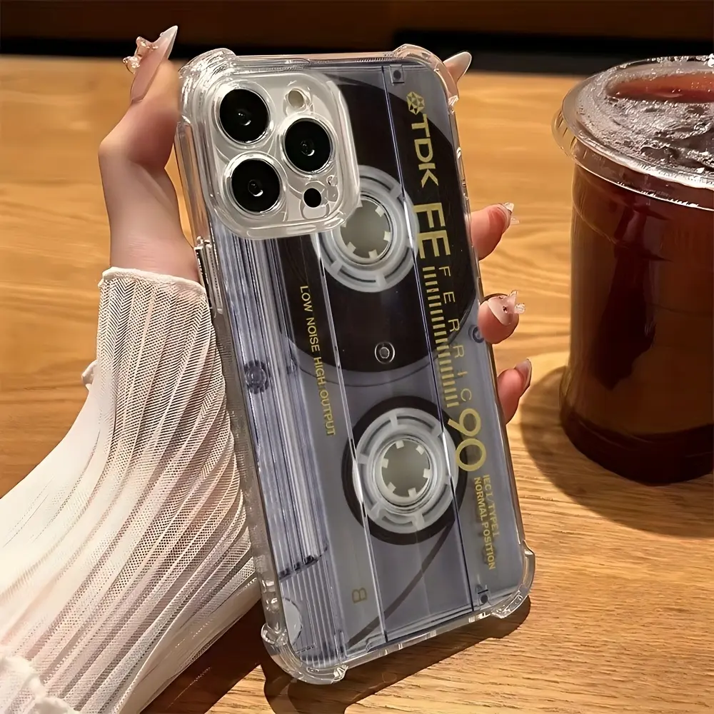 Vintage Music Tape Pattern Anti-Drop Transparent Phone Case, Fits iPhone 17/16/15 Series, Christmas Gift, Fashion Protective Cover, Casing
