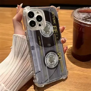 Vintage Music Tape Pattern Anti-Drop Transparent Phone Case, Fits iPhone 17/16/15 Series, Christmas Gift, Fashion Protective Cover, Casing