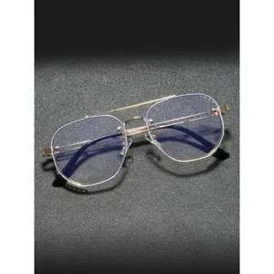 Men's Business Metal Frame Eyeglasses with Tortoise Accent Top Bar for Office & Social Wear Polished Bezel Classic Style