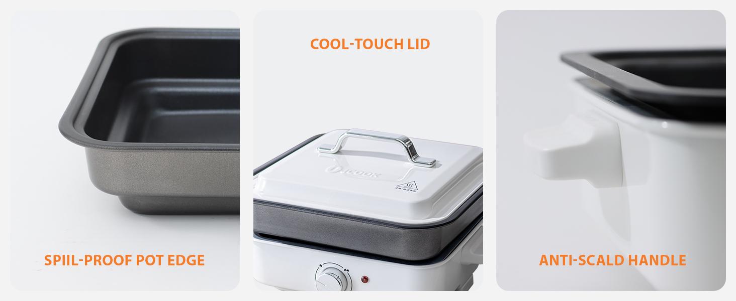 2-in-1 Electric Hot Pot 4L Non-Stick Portable Shabu Pot with Grill Pan & Removable Pot Non-Stick Ceramic Oil Coating Multi-Power Control 400W/1600W for Dorm Office Apartment White