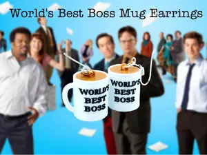 The Office World's Best Boss Mug Dangle Drop Earrings 3D Printed