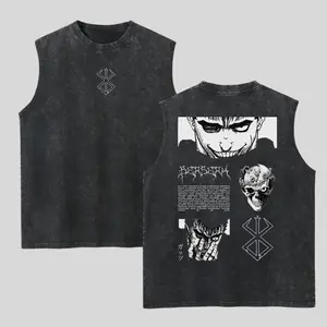 Vintage Berserk Washed Tank Top, Gym Essential, Vintage Casual Crewneck Sleeveless Menswear T-shirts Classic Cotton Fabric Streetwear