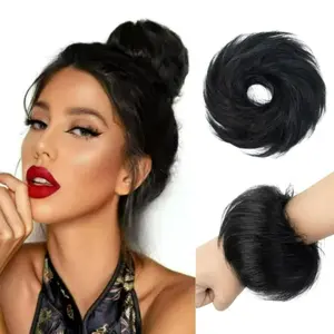 Hair Pieces for Women Ponytail Jet Black  Buns Updo Elastic Extension Scrunchies  Bun Human Hair  Wavy Curly Durable Hairpieces (#1 Jet Black)