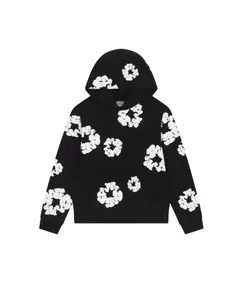 Streetwear Sweatshirt Unisex Hoodie Long Sleeve Sweater with Hood Medium Size Gray Floral Print Casual Wear