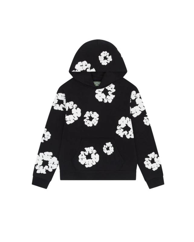 Streetwear Sweatshirt Unisex Hoodie Long Sleeve Sweater with Hood Medium Size Gray Floral Print Casual Wear