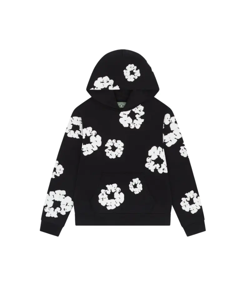 Streetwear Sweatshirt Unisex Hoodie Long Sleeve Sweater with Hood Medium Size Gray Floral Print Casual Wear